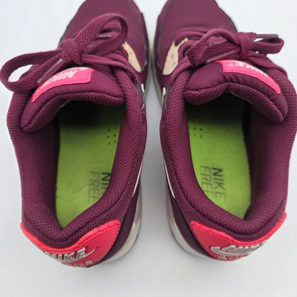 Nike Air Max 90 Womens 6.5 Burgundy Pink Retro Running Shoes‎ Sneakers 90s Style